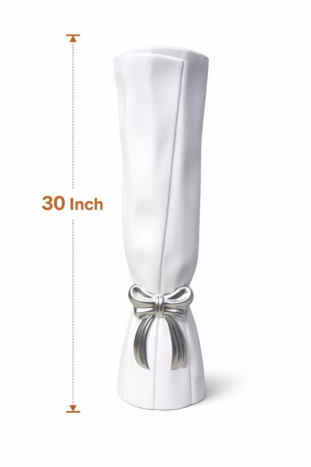 White Decorative Floor Vase with Silver Bow Accent 2