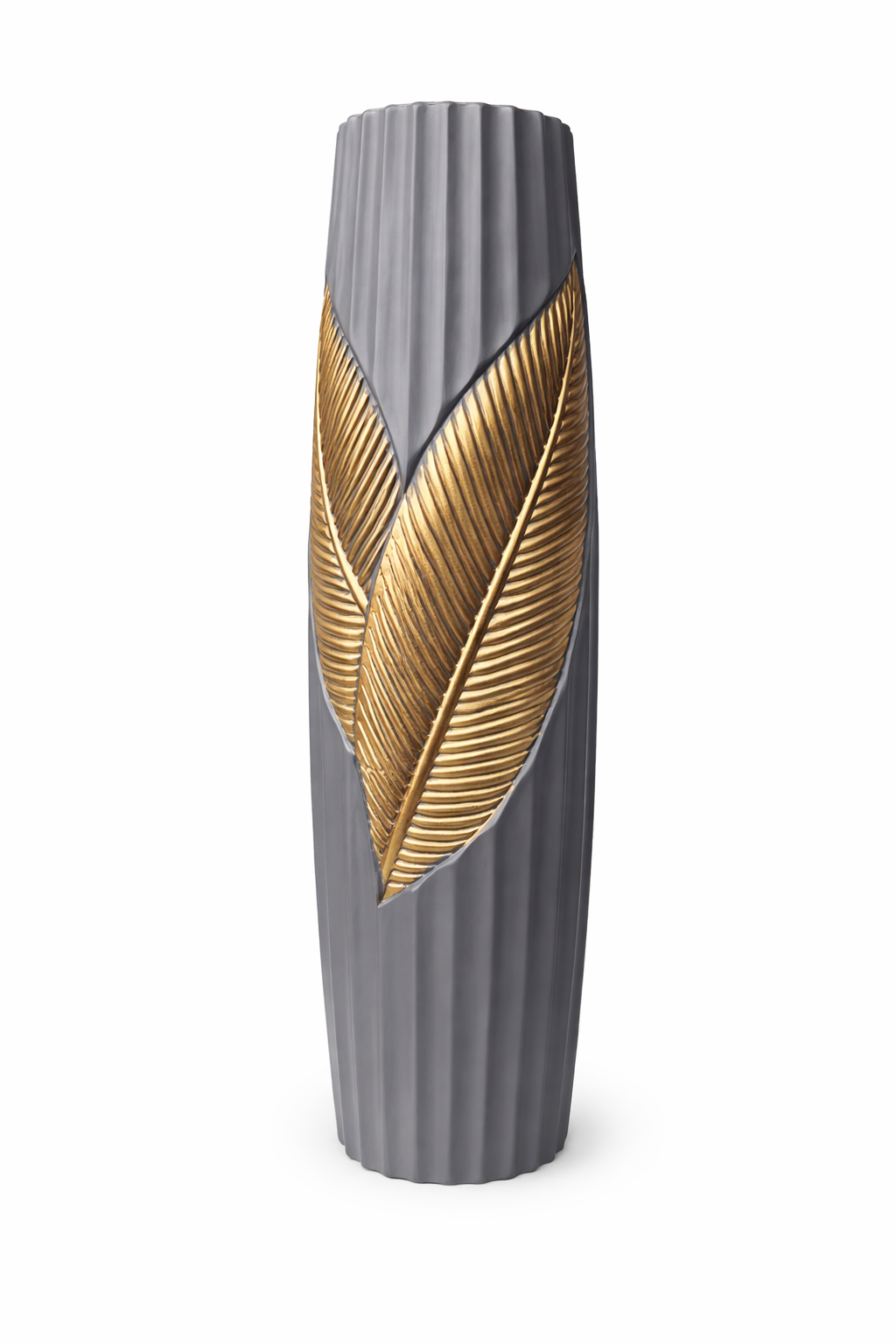 Modern Grey Vase with Gold Leaf Design