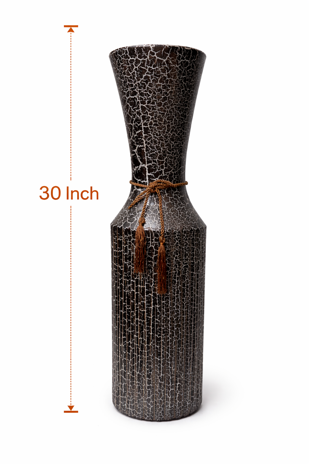 Black Crackle Floor Vase with Rustic Rope Accent 2