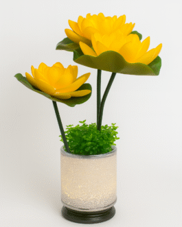 Golden Bloom Aura – Illuminated Lotus Accent Vase